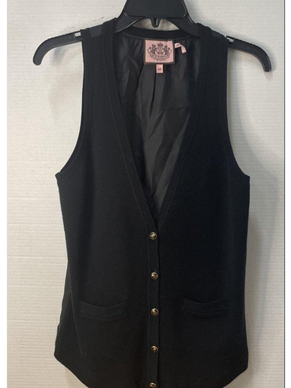 Vintage Juicy Couture Crest Crown Sweater Vest Black Gold Button Y2K Preppy Size - Picture 2 of 6